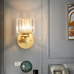 Muurlamp goud licht luxe kristallen slaapkamer bedmide el villa corridor decoratieve vierkante led led siconces verlichting zwart