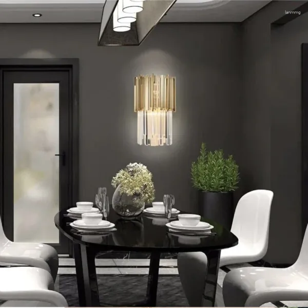 Lámpara de pared de cristal dorado y plateado, aplique LED moderno para dormitorio, decoración del hogar, diseño de mesita de noche, accesorio de iluminación cromado de lujo