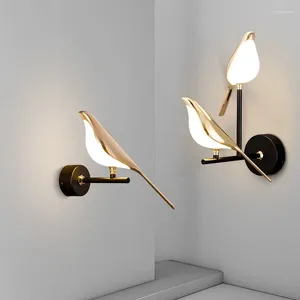 Applique murale oiseau doré avec interrupteur tactile, lampes LED pour chevet, chambre à coucher, lumières nordiques à intensité variable, décoration de couloir, allée, maison