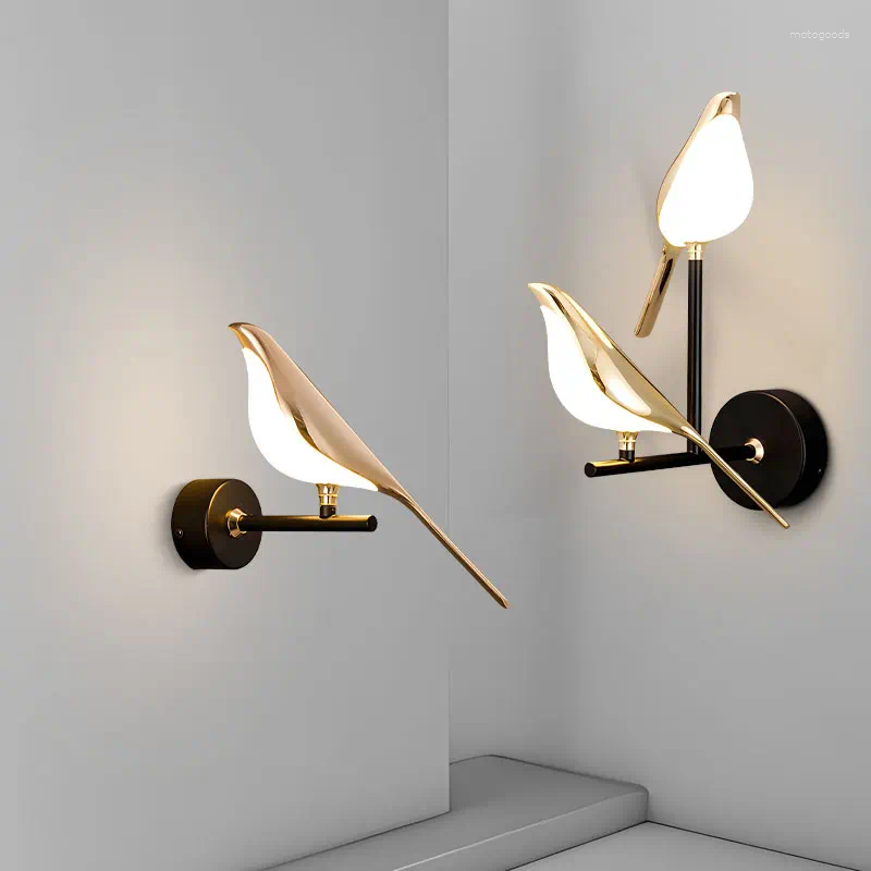 Lâmpada de parede pássaro dourado interruptor toque lâmpadas led para cabeceira quarto nordic luzes reguláveis arandela decoração corredor casa