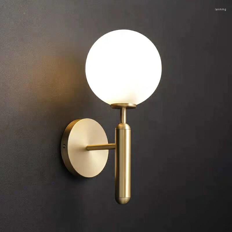 Lâmpada de parede Luzes de bola de vidro dourado quarto quarto de estar simples de cabeceira de cabeceira
