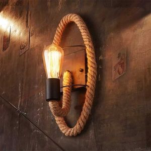 Wandlamp Henneptouw Loft-stijl Wandlamp Vintage Ijzer Industrieel Nachtkastje Licht Retro Armaturen Voor Huisverlichting Bar Café Woonkamer E27