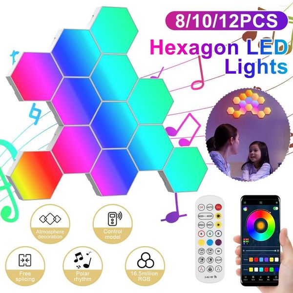 Lámpara de pared, luz LED hexagonal, aplicación Bluetooth, luces de sincronización de música, decoración del hogar, juegos RGB nocturnos para fiesta de configuración