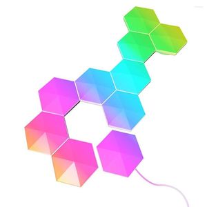 Lámpara de pared Luces hexagonales RGB Sincronización con música LED inteligente Control remoto Micrófono incorporado 16 millones de colores Paneles modulares Juegos DIY