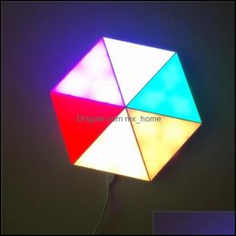  Lámpara de pared Home Deco El Suministros Jardín Rgb Colorf Triángulo Quantum Led Modar Iluminación sensible al tacto Luces nocturnas hexagonales Gota remota D