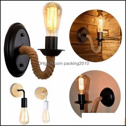 Lámpara de pared Home Deco El Supplies Jardín Vintage American Rope Retro Sconce Light para decoración industrial Dormitorio al lado de la sala de estar E27 110V 2