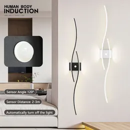 Wandlamp menselijk lichaam sensor indoor led verlichting inductie licht voor thuis slaapkamer bedcorridor zwart goud lange streeplagerij