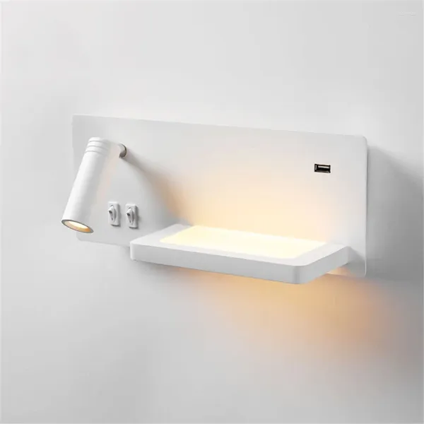 Applique murale d'intérieur lampes LED chambre lampe de chevet lecture avec interrupteur USB téléphone portable charge stockage lampes de Table