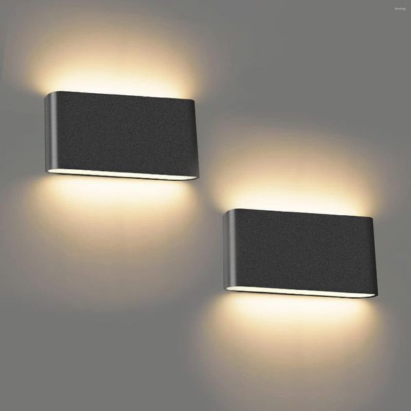 Applique Murale Intérieur Lysed 12W Moderne Noir LED Up Down Couloir Luminaires Salon Escalier Chambre 3000K Blanc Chaud 2 Pack