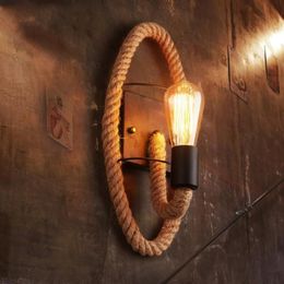 Wall Lamp Industrial vintage touwlampen voor woonkamer Slaapkamer Bar Decor E27 Home Loft Retro Iron Light Affatures211n