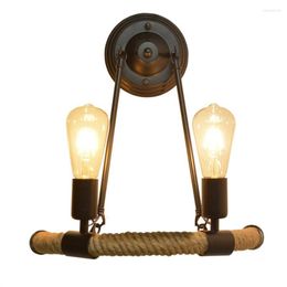 Wall Lamp Industrial Vintage Rope SCONCE LOFT HOUTEN LICHT E27 BAR RESTAURANT VOOR SLAAG SLAAPKAMER Decor