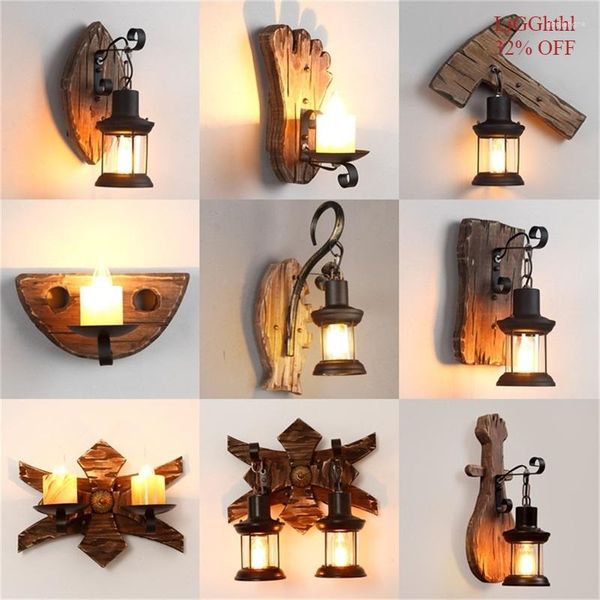 Lampe murale lampes en bois industrielles appliques loft luminaires rétro luminaires classiques pour les lumières de décoration de café du bar à domicile