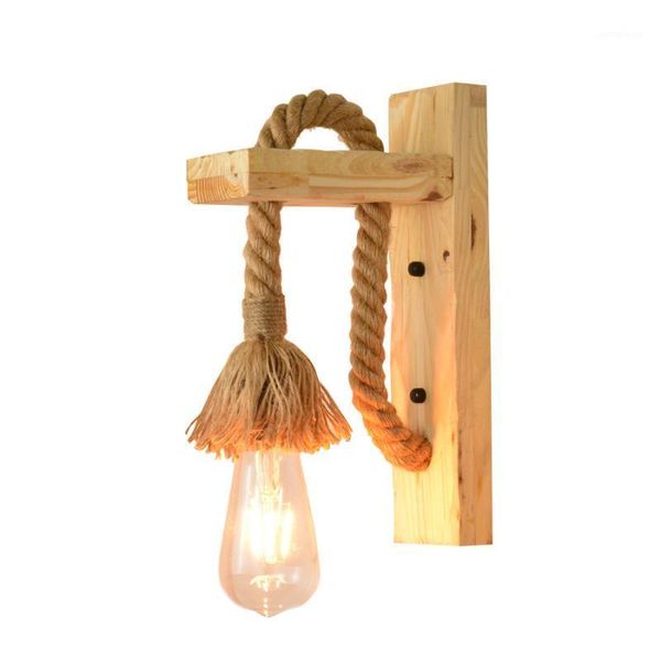 Lampe murale industrielle lumières en bois avec E27 Edison ampoule rétro corde applique murale décorative vintage loft luminaire1