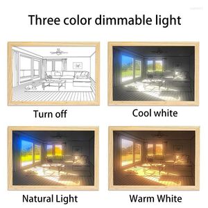 Lámpara de pared INS, pintura decorativa Led, enchufe USB, mesa de arte de atenuación, regalo, ventana de luz solar interior, pintura luminosa de madera Po 5V