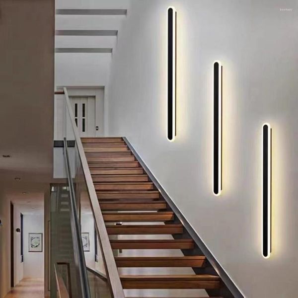 Applique murale fer LED moderne longue lumière pour la maison chambre escaliers salon décor minimaliste applique