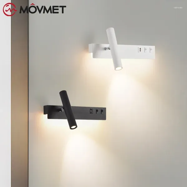 Lampe murale Iron Simple Spotlight Spotlight Interrupteur de chargement USB Léger pour la chambre à coucher LIVE SOIR LECTURE CUIT