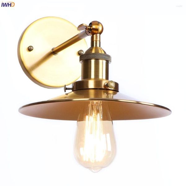 Lámpara de pared IWHD, lámparas rústicas de oro antiguo, luz de espejo para escalera de baño, decoración de Loft, luces industriales para iluminación del hogar, lámpara de varita LED