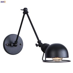 Wandlamp IWHD Black Retro Vintage Light armatuur omhoog Badkamer Mirrior Loft Industrial Swing Long Arm SCONCE Edison LED