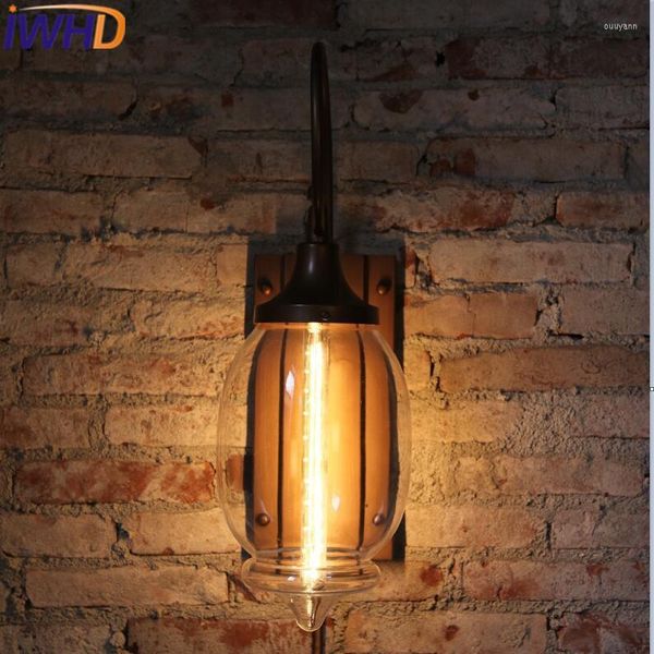Applique murale IWHD verre porte Loft fer Vintage rétro industriel lumière Patio Antique Lampen escalier Applique Luminaire