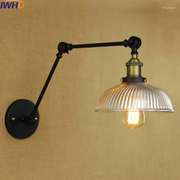 Lámpara de pared Iwhd Luces LED vintage para el hogar Vaso retro Iron Loft Escaleras de iluminación de dormitorio negro al lado de la lámpara de lectura