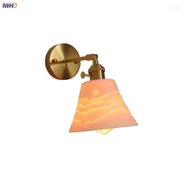Wandlamp Japanse stijl LED-lampen Creatieve keramische zonsopgang lampenkap Koperen Scandinavische blaker Indoor armatuur voor Home Decor spiegel