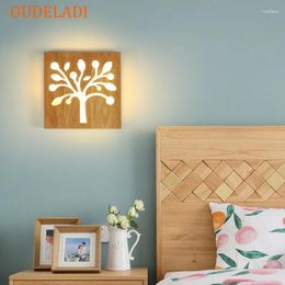 Wandlamp Japans bed Simple Square Solid Wood SCRYL Acryl LED voor woonkamer gangpad verlichtingsarmatuur