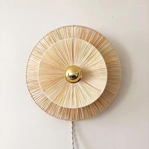 Wandlamp Japans rotan antiek handgemaakt stro led-verlichting woonkamer decoratieve gang slaapkamer nachtkastje