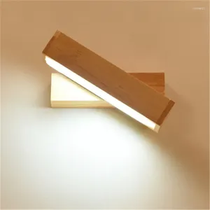 Wandlamp Japanse stijl houten badkamer nachtkastje Led moderne minimalistische woonkamer creatieve spiegel gang roterende schans