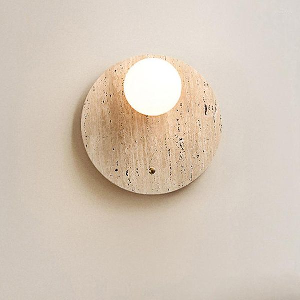 Lámpara de pared japonesa Wabi Sabi mármol amarillo moderno Simple cálido caqui dormitorio estudio cabecera apartamento decoración luz