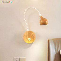 Wandlamp JW Nordic Modern Persoonlijkheid Solid Wood Led Lights voor Slaapkamer Nachtkastje Studie Aisle Home Lighting Fixtures Decor