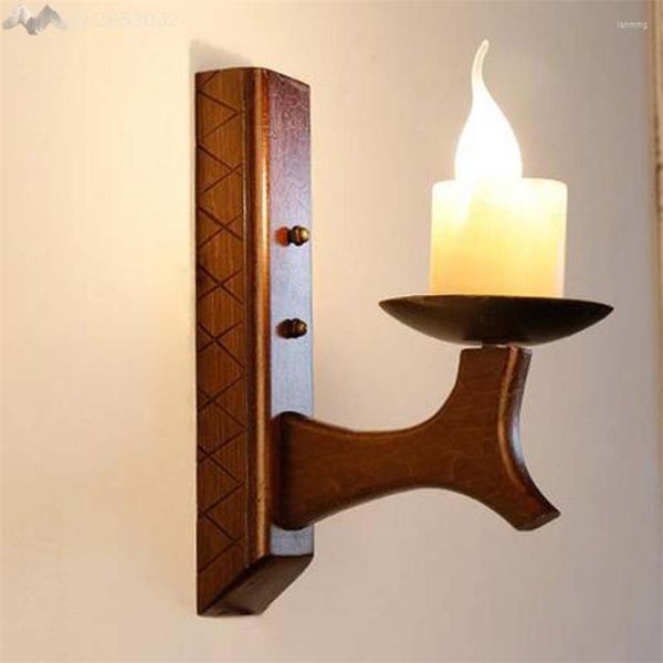 Lámpara de pared JW Base de madera maciza Mármol Pantalla Luz Vela vintage Retro Industrial Iluminación creativa Sconce para restaurante