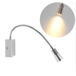 Wandlamp L28cm slangen 1W 3W LED Flexibel Home EL Bedide Leeslicht Modern Book Lights Aluminium SCONCES