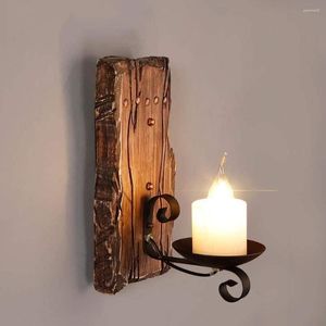 Lámparas de pared Vintage de madera maciza Retro Village LED vela de mármol antiguo creativo dormitorio decoración colgante iluminación