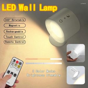 Wandlamp LED 360 ° roteerbare sconce met magnetisch oplaadbare 2000 mAh Touch Touch Remote Control Night Light for Home Decoration