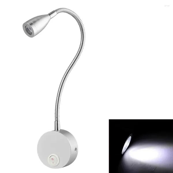 Lámpara de pared LED Bedside Light Light Flexible Coosen Reck luces nocturnas para el dormitorio (blanca plateada cepillada 3W)