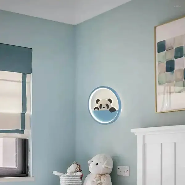 Lámpara de pared LED para niños, diseño de dibujos animados, rosa, lindo Panda, luz para sala de estar, dormitorio, hogar, cabecera decorativa