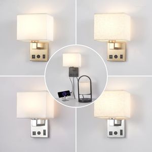 Wall Lamp LED Doek Licht met USB Type-C EU/US Switch en Plug El Bedide Reading Home Room Slaapkamer
