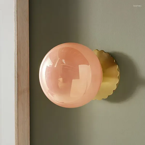 Lámpara de pared LED de cristal minimalista, bola rosa, decoración, luz para dormitorio, mesita de noche, sala de estar, iluminación de entrada de pared trasera