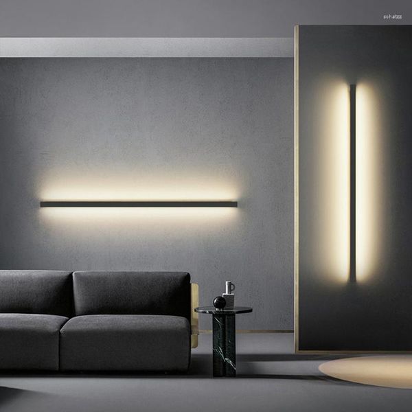 Lámpara de pared LED tira industrial moderno minimalista dormitorio aplique aluminio negro pasillo sala de estar estudio luz decorativa lustre