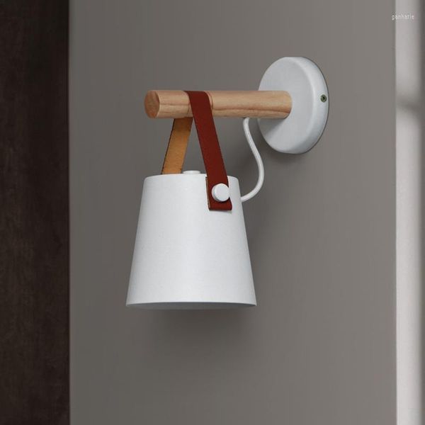 Applique murale lumière LED chaîne interrupteur lampes en bois moderne Style nordique lit chevet E27 85-265V blanc noir abat-jour décor à la maison