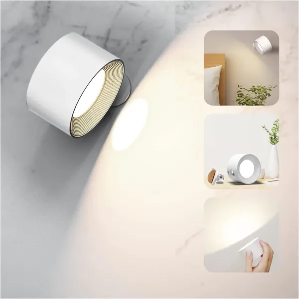 Applique murale lumière LED lampes de lecture montées à l'intérieur contrôle tactile 3 niveaux de luminosité Port de chargement USB rotatif à 360 ° pour Livin