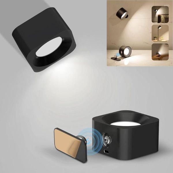 Applique murale LED sans fil, alimentée par batterie, Port USB, rotation à 360 °, pour lecture, étude, chevet