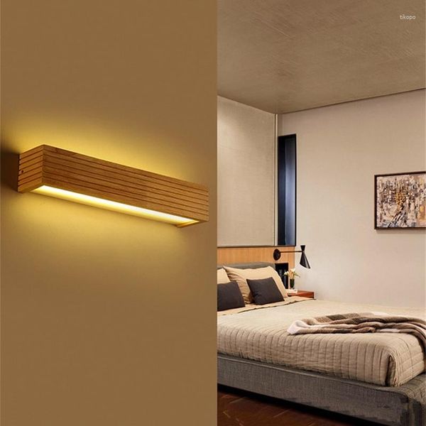 Lámpara de pared Luces LED Lámparas de madera de roble Dormitorio al lado del baño Aplique de iluminación para el hogar Accesorios de iluminación de madera maciza Rectángulo de arte