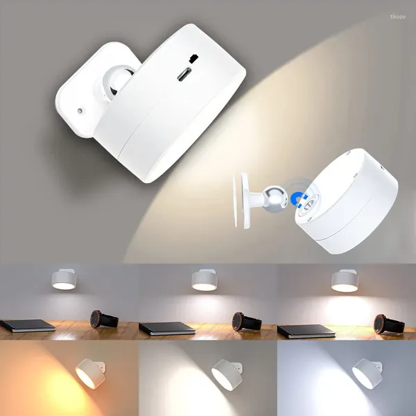 Lámpara de pared Led luz nocturna de succión magnética 360 ° giratorio USB recargable decoración de cabecera de dormitorio