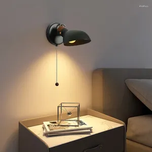 Lámpara de pared LED minimalista con interruptor, lámparas giratorias creativas de madera para dormitorio, estudio, salas de estar, accesorios de iluminación, brillo