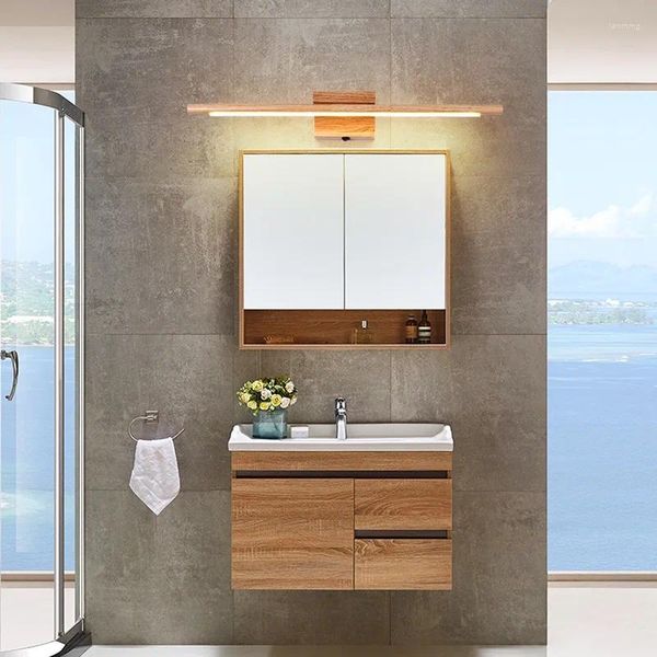 Lámpara de pared LED luces de espejo nórdico madera maciza baño moderno vestidor decoraciones iluminación decoración del hogar apliques lámparas con interruptor