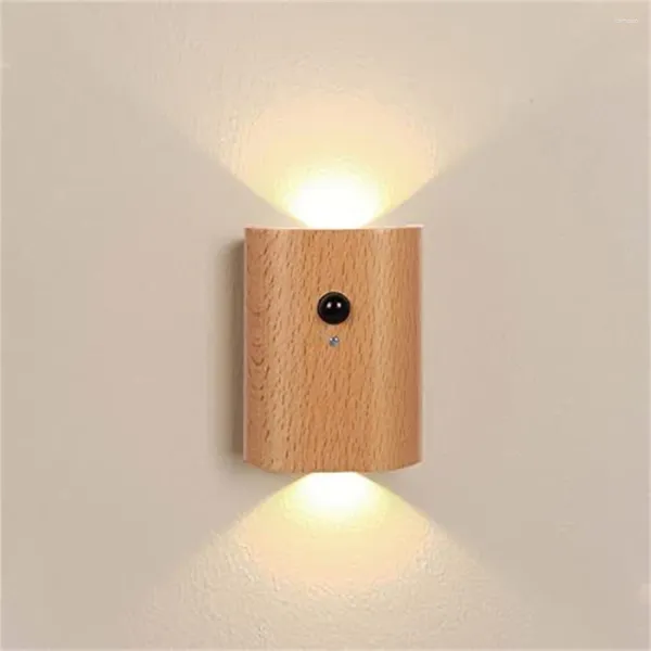 Lámpara de pared LED montada, apliques con Sensor de movimiento moderno, recargable, iluminación interior de madera de 500mAh para decoración para sala de estar y pasillo