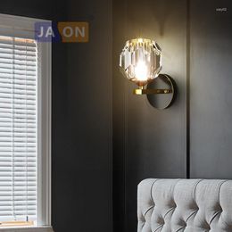 Lámpara de pared LED Posmoderno Cobre Negro Oro Cristal Aplique de luz para dormitorio Pasillo
