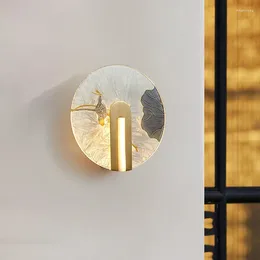 Lampe murale LED des lumières rondes en verre Lotus feuille de bambou éclair