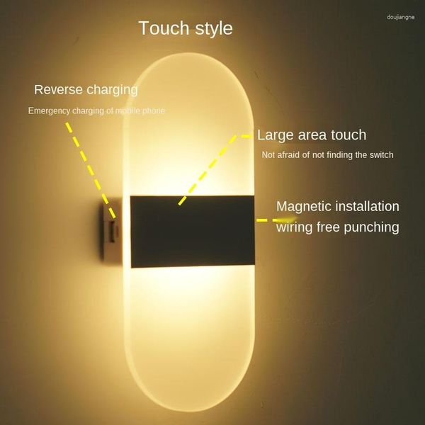 Applique murale LED tactile gradation chambre chevet câblage gratuit Rechargeable Simple moderne créatif capteur de mouvement